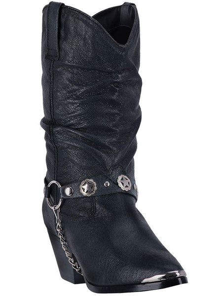 Dingo DI522 Ladies Short Boot High Heel Black front and side view. If you need any assistance with this item or the purchase of this item please call us at five six one seven four eight eight eight zero one Monday through Saturday 10:00a.m EST to 8:00 p.m EST