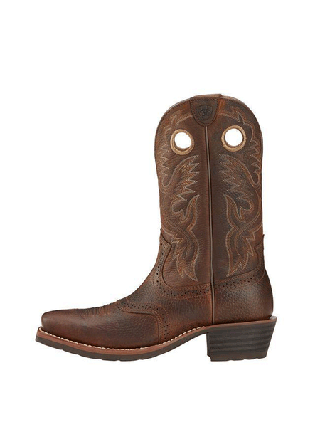 Ariat 10002227 Mens Heritage Roughstock Western Boot Brown Oiled Rowdy side view. If you need any assistance with this item or the purchase of this item please call us at five six one seven four eight eight eight zero one Monday through Saturday 10:00a.m EST to 8:00 p.m EST