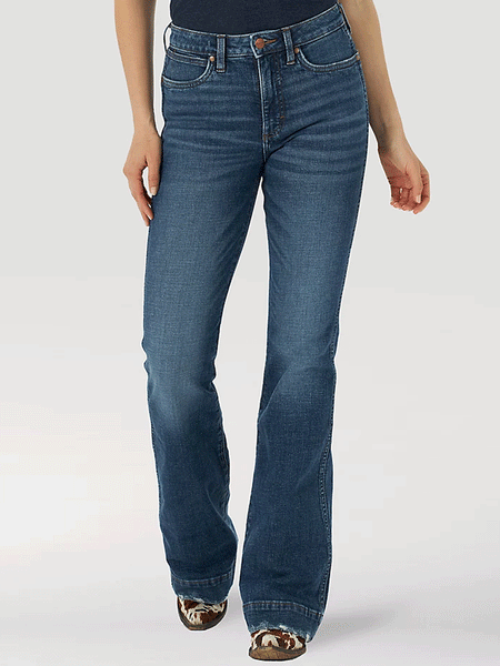 Wrangler 1011MPEHL Womens Green Jean-Eco-Friendly High Rise Trouser Lauren front view. If you need any assistance with this item or the purchase of this item please call us at five six one seven four eight eight eight zero one Monday through Saturday 10:00a.m EST to 8:00 p.m EST