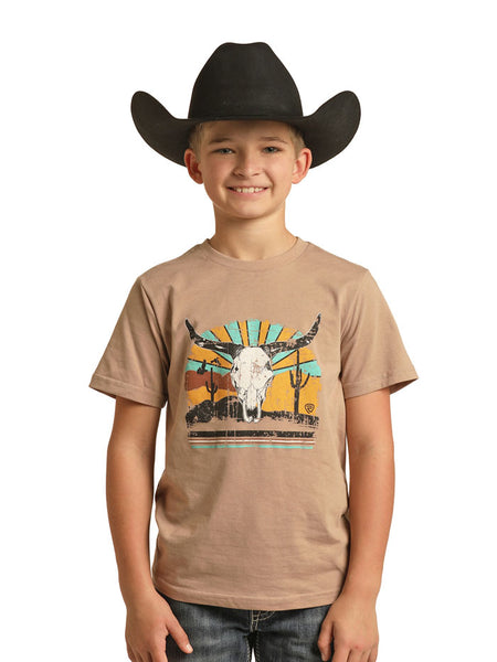 Rock & Roll Denim RRBT21R0IR Kids Graphic Tee Taupe front view