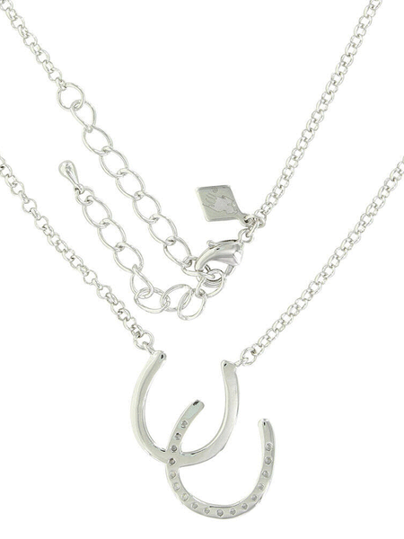 Montana Silversmiths NC3977 Womens River Lights Double Horseshoe Opal Necklace Silver back view. If you need any assistance with this item or the purchase of this item please call us at five six one seven four eight eight eight zero one Monday through Saturday 10:00a.m EST to 8:00 p.m EST