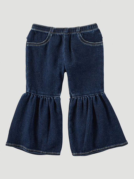Wrangler 112321494 Infants Ruffle Leg Flare Jean Lacey front view. If you need any assistance with this item or the purchase of this item please call us at five six one seven four eight eight eight zero one Monday through Saturday 10:00a.m EST to 8:00 p.m EST