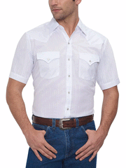 Ely Cattleman 15201634-01 Mens Short Sleeve Tone On Tone Western Shirt White front view tucked in. If you need any assistance with this item or the purchase of this item please call us at five six one seven four eight eight eight zero one Monday through Saturday 10:00a.m EST to 8:00 p.m EST