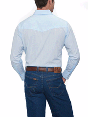 Ely Cattleman 15201934-82 Mens Long Sleeve Tone On Tone Western Tonal Blue back view. If you need any assistance with this item or the purchase of this item please call us at five six one seven four eight eight eight zero one Monday through Saturday 10:00a.m EST to 8:00 p.m EST