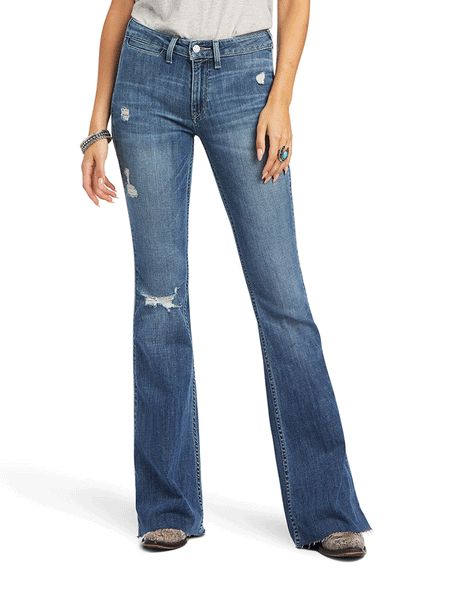 Ariat 10040804 Womens REAL High Rise Piper Flare Jean Capitola front view. If you need any assistance with this item or the purchase of this item please call us at five six one seven four eight eight eight zero one Monday through Saturday 10:00a.m EST to 8:00 p.m EST