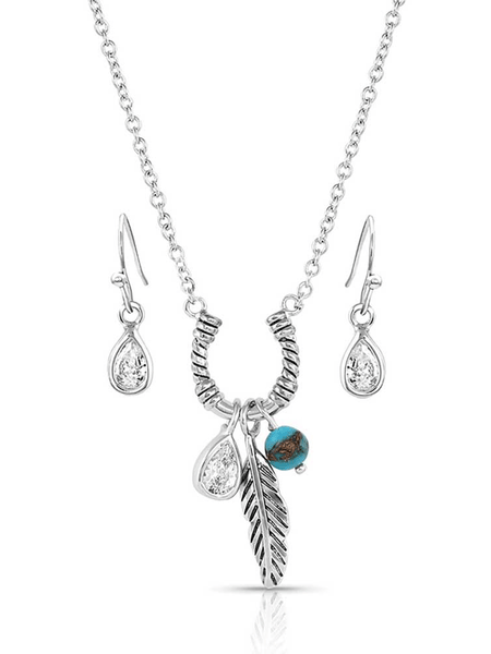 Montana Silversmiths JS4927 Womens Lucky's Charming Horseshoe Jewelry Set Silver front view. If you need any assistance with this item or the purchase of this item please call us at five six one seven four eight eight eight zero one Monday through Saturday 10:00a.m EST to 8:00 p.m EST