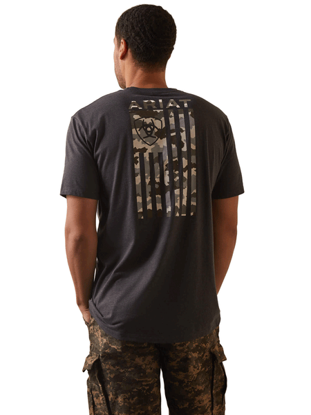 Ariat 10044778 Mens Tonal Camo Flag T-Shirt Charcoal Heather back view, If you need any assistance with this item or the purchase of this item please call us at five six one seven four eight eight eight zero one Monday through Saturday 10:00a.m EST to 8:00 p.m EST