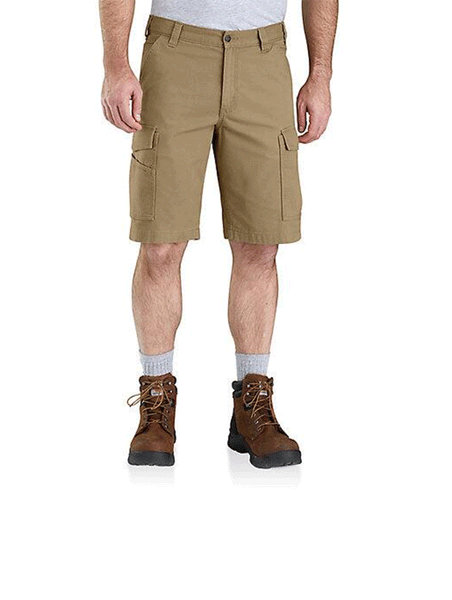 Carhartt 103542-253 Mens Rugged Flex® Relaxed Fit Canvas Cargo Work Short Dark Khaki front view. If you need any assistance with this item or the purchase of this item please call us at five six one seven four eight eight eight zero one Monday through Saturday 10:00a.m EST to 8:00 p.m EST