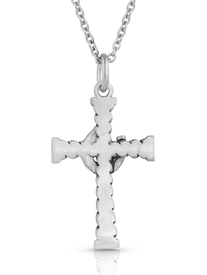 Montana Silversmiths NC5317 Farrier's Faith Cross Necklace Silver front view. If you need any assistance with this item or the purchase of this item please call us at five six one seven four eight eight eight zero one Monday through Saturday 10:00a.m EST to 8:00 p.m EST