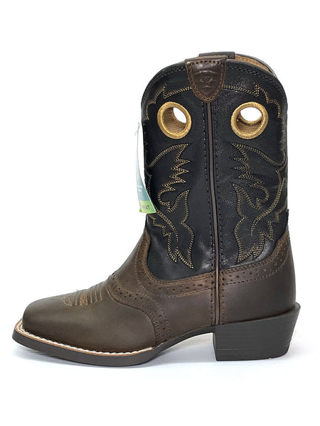 Ariat 10016239 Kids Heritage Roughstock Western Boot Distressed Brown side view. If you need any assistance with this item or the purchase of this item please call us at five six one seven four eight eight eight zero one Monday through Saturday 10:00a.m EST to 8:00 p.m EST