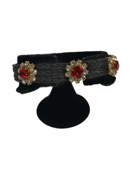 Fashionwest HH84R-1-BKRD Womens Horsehair Bracelet Red front view on stand