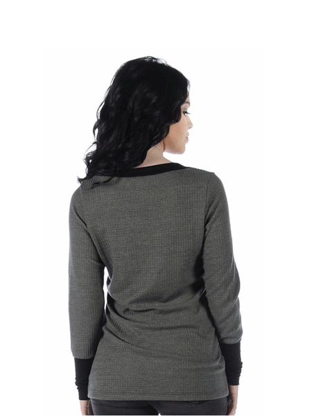 Liberty Wear 7295 Womens Speed Master Long Sleeve Thermal Top Charcoal back view. If you need any assistance with this item or the purchase of this item please call us at five six one seven four eight eight eight zero one Monday through Saturday 10:00a.m EST to 8:00 p.m EST