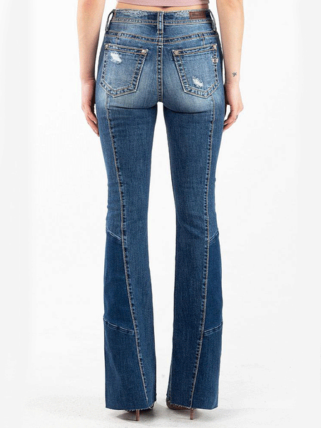 Miss Me H3636F57 Womens High Rise Flare Jeans Medium Blue back view. If you need any assistance with this item or the purchase of this item please call us at five six one seven four eight eight eight zero one Monday through Saturday 10:00a.m EST to 8:00 p.m EST