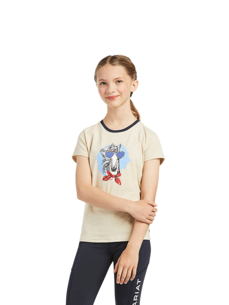 Ariat 10039648 Kids Fabulous T-Shirt Oatmeal Heather front view. If you need any assistance with this item or the purchase of this item please call us at five six one seven four eight eight eight zero one Monday through Saturday 10:00a.m EST to 8:00 p.m EST