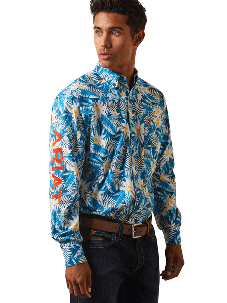 Ariat 10043695 Mens Team Spencer Classic Fit Shirt Lyons Blue front view. If you need any assistance with this item or the purchase of this item please call us at five six one seven four eight eight eight zero one Monday through Saturday 10:00a.m EST to 8:00 p.m EST