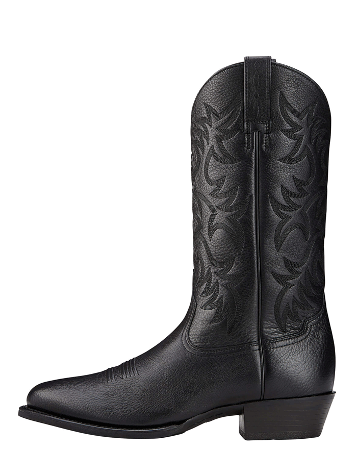 Ariat 10002218 Mens Heritage R Toe Western Boot Black Deertan front and side view. If you need any assistance with this item or the purchase of this item please call us at five six one seven four eight eight eight zero one Monday through Saturday 10:00a.m EST to 8:00 p.m EST