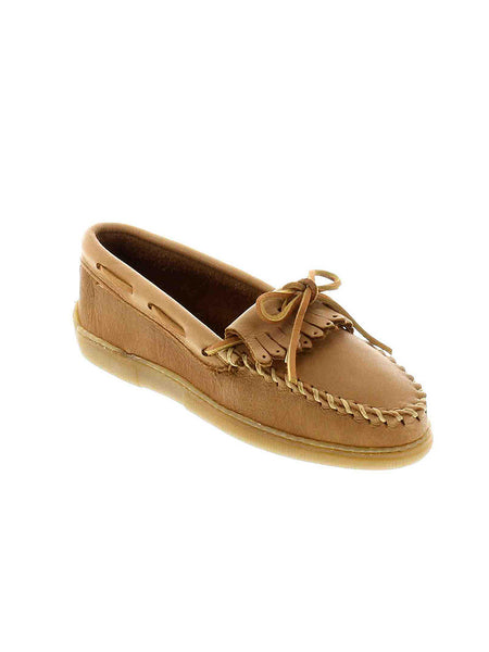 Minnetonka 390 390W Women's Moosehide Fringed Kilty Natural front and side view. If you need any assistance with this item or the purchase of this item please call us at five six one seven four eight eight eight zero one Monday through Saturday 10:00a.m EST to 8:00 p.m EST