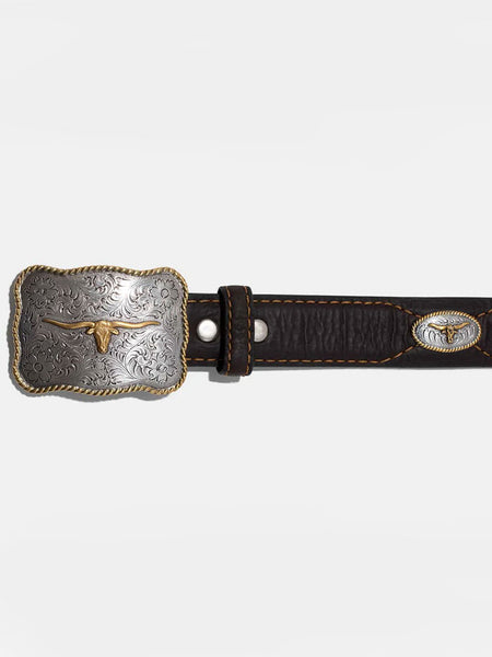 Vintage Bison VB-8101 Mens Texas Leather Belt Dark Brown front view. If you need any assistance with this item or the purchase of this item please call us at five six one seven four eight eight eight zero one Monday through Saturday 10:00a.m EST to 8:00 p.m EST