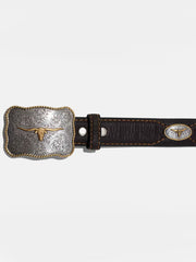 Vintage Bison VB-8101 Mens Texas Leather Belt Dark Brown front view. If you need any assistance with this item or the purchase of this item please call us at five six one seven four eight eight eight zero one Monday through Saturday 10:00a.m EST to 8:00 p.m EST