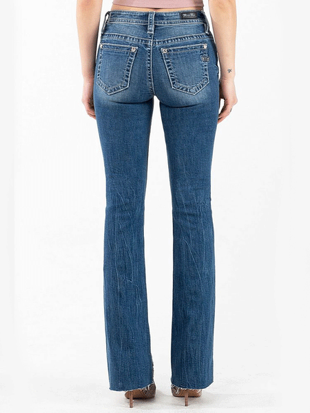Miss Me M3636B61 Womens Mid-Rise Bootcut Jeans Medium Blue back view. If you need any assistance with this item or the purchase of this item please call us at five six one seven four eight eight eight zero one Monday through Saturday 10:00a.m EST to 8:00 p.m EST