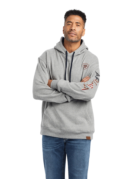 Ariat 10042194 Mens Graphic Chimayo Hoodie Heather Gray front view. If you need any assistance with this item or the purchase of this item please call us at five six one seven four eight eight eight zero one Monday through Saturday 10:00a.m EST to 8:00 p.m EST