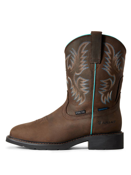 Ariat 10029516 Womens Krista Waterproof Steel Toe Work Boot Dark Brown side view. If you need any assistance with this item or the purchase of this item please call us at five six one seven four eight eight eight zero one Monday through Saturday 10:00a.m EST to 8:00 p.m EST