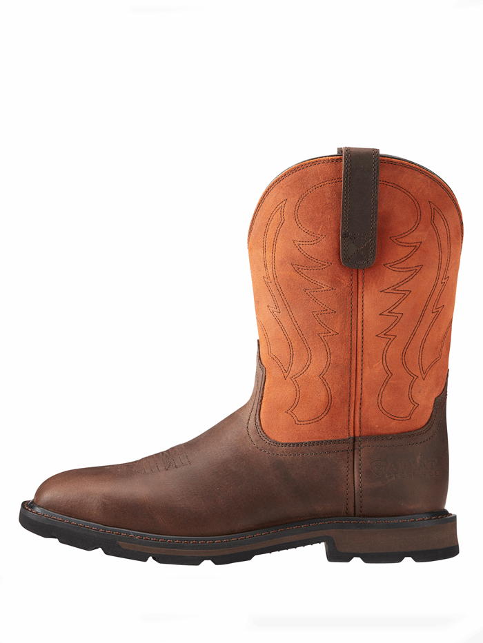 Ariat 10015191 Mens Groundbreaker Steel Toe Work Boots Brown side and front view. If you need any assistance with this item or the purchase of this item please call us at five six one seven four eight eight eight zero one Monday through Saturday 10:00a.m EST to 8:00 p.m EST