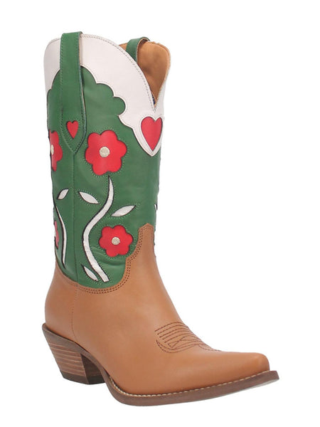 Dingo DI918 Womens Coming Up Roses Boot Camel front-side view. If you need any assistance with this item or the purchase of this item please call us at five six one seven four eight eight eight zero one Monday through Saturday 10:00a.m EST to 8:00 p.m EST