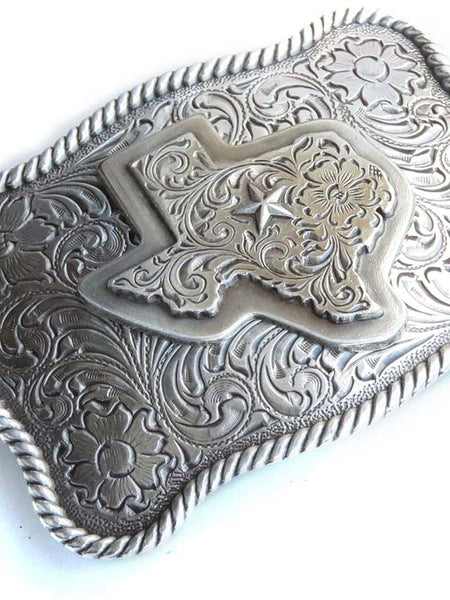 Nocona 37528 Scalloped Rope Edge State of Texas Buckle close up