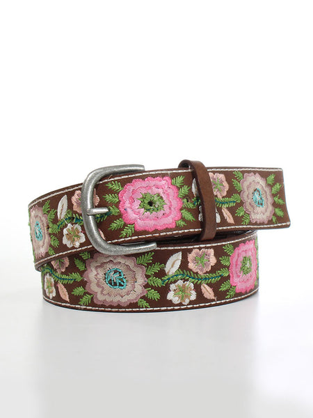 Ariat A1534302 Womens Floral Embroidered Belt Brown front view. If you need any assistance with this item or the purchase of this item please call us at five six one seven four eight eight eight zero one Monday through Saturday 10:00a.m EST to 8:00 p.m EST
