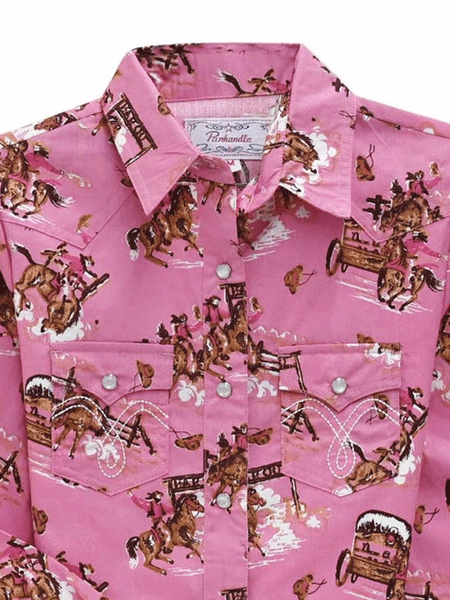 Panhandle C6S3493 Kids Long Sleeve Snap Shirt Rose/Mauve collar and pocket details. If you need any assistance with this item or the purchase of this item please call us at five six one seven four eight eight eight zero one Monday through Saturday 10:00a.m EST to 8:00 p.m EST