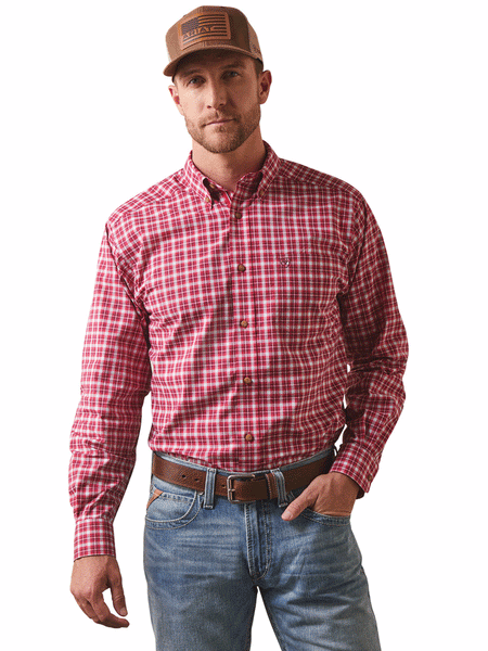Ariat 10043855 Mens Pro Series Indiana Fitted Shirt Rose Red front view. If you need any assistance with this item or the purchase of this item please call us at five six one seven four eight eight eight zero one Monday through Saturday 10:00a.m EST to 8:00 p.m EST