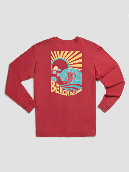 Beach & Barn HAY BARREL Long Sleeve Tee Brick back view. If you need any assistance with this item or the purchase of this item please call us at five six one seven four eight eight eight zero one Monday through Saturday 10:00a.m EST to 8:00 p.m EST