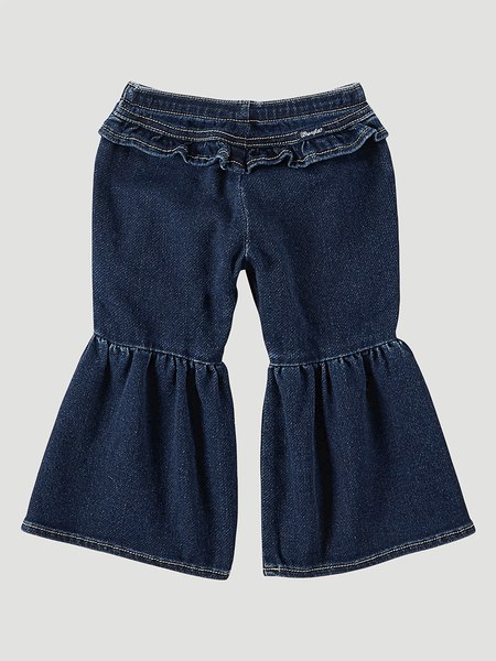 Wrangler 112321494 Infants Ruffle Leg Flare Jean Lacey back view. If you need any assistance with this item or the purchase of this item please call us at five six one seven four eight eight eight zero one Monday through Saturday 10:00a.m EST to 8:00 p.m EST