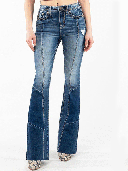 Miss Me H3636F57 Womens High Rise Flare Jeans Medium Blue front view. If you need any assistance with this item or the purchase of this item please call us at five six one seven four eight eight eight zero one Monday through Saturday 10:00a.m EST to 8:00 p.m EST