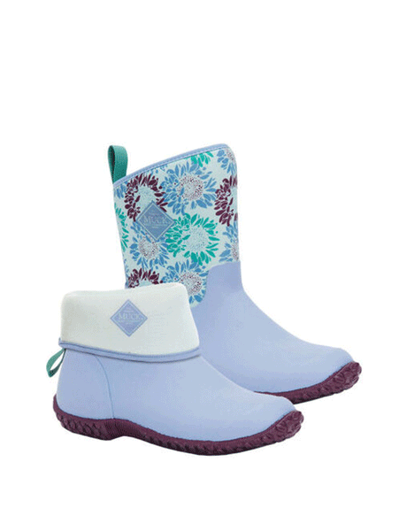 Muck WM2-2FLR Womens Muckster II Mid Boot Blue Iris side view rolled and straight shaft