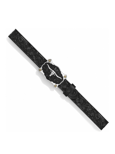Justin C11193 Mens Classic Longhorn Leather Belt Black view from above. If you need any assistance with this item or the purchase of this item please call us at five six one seven four eight eight eight zero one Monday through Saturday 10:00a.m EST to 8:00 p.m EST