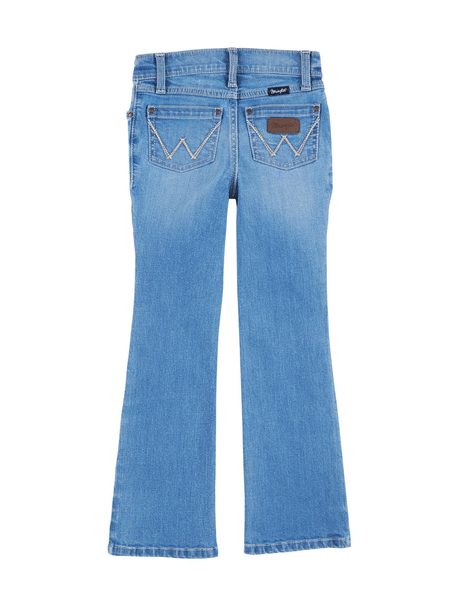 Wrangler 112315035 Girls Boot Cut Jean Mid Light Wash back view. If you need any assistance with this item or the purchase of this item please call us at five six one seven four eight eight eight zero one Monday through Saturday 10:00a.m EST to 8:00 p.m EST