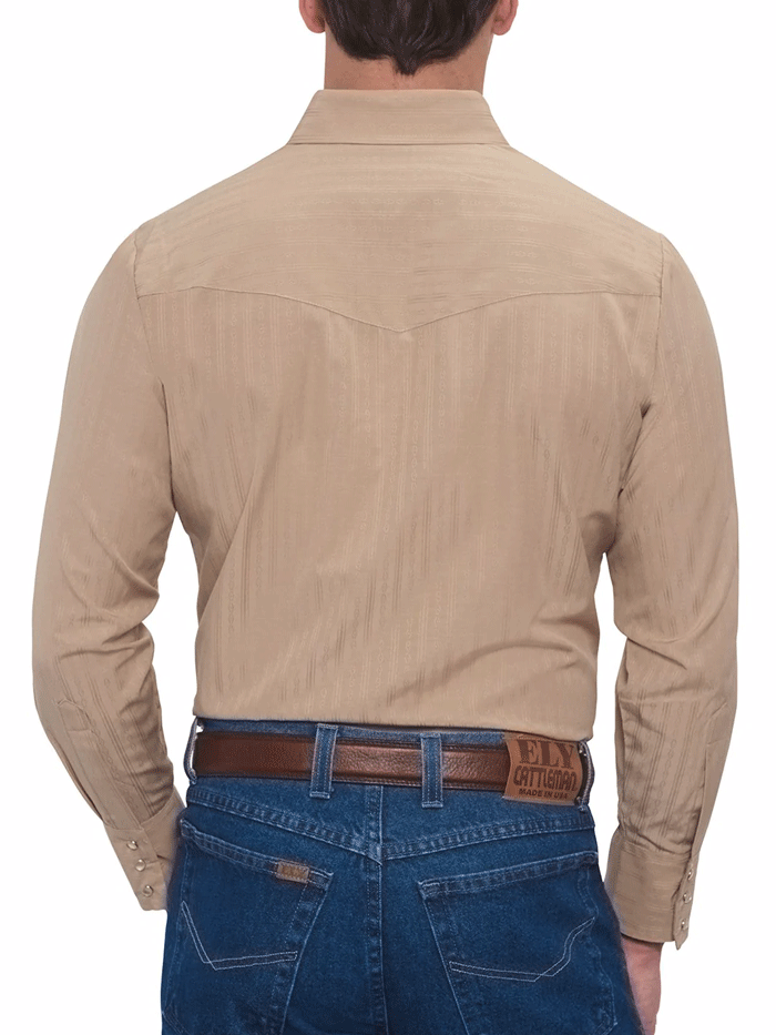 Ely Cattleman 15201934-28 Mens Long Sleeve Tone On Tone Western Shirt Khaki front view tucked in. If you need any assistance with this item or the purchase of this item please call us at five six one seven four eight eight eight zero one Monday through Saturday 10:00a.m EST to 8:00 p.m EST