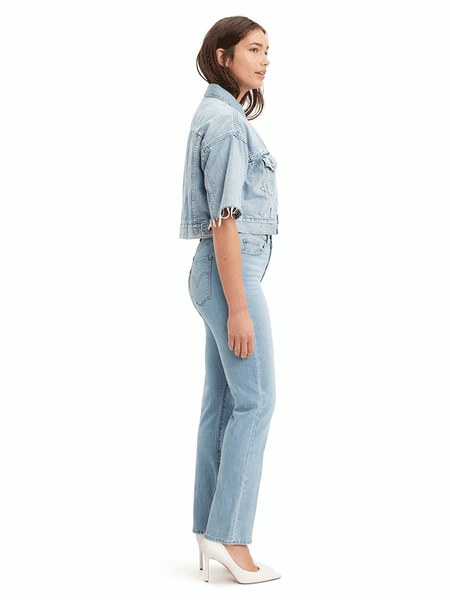 Levi's 392500044 Womens Classic Straight Jean Slate Oahu Morning Dew side view. If you need any assistance with this item or the purchase of this item please call us at five six one seven four eight eight eight zero one Monday through Saturday 10:00a.m EST to 8:00 p.m EST