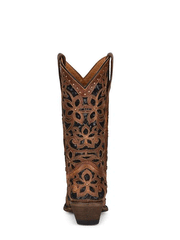 Corral T0133 Teen Inlay and Embroidery Boot Tan/Black back view. If you need any assistance with this item or the purchase of this item please call us at five six one seven four eight eight eight zero one Monday through Saturday 10:00a.m EST to 8:00 p.m EST