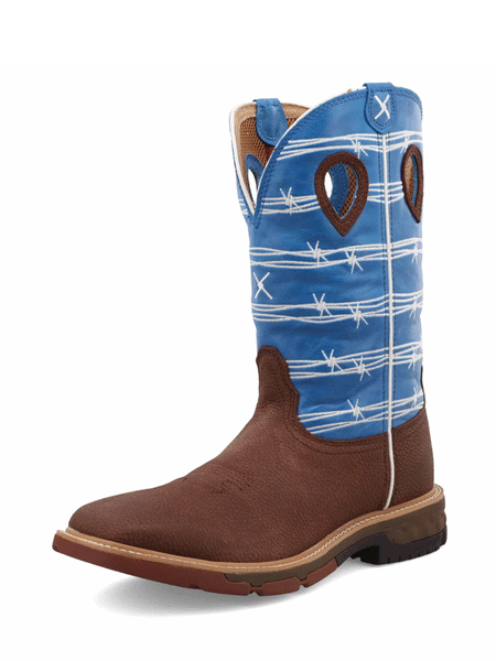 Twisted X MXB0001 Mens Western Work Boot Burgundy And Sky Blue front and side view. If you need any assistance with this item or the purchase of this item please call us at five six one seven four eight eight eight zero one Monday through Saturday 10:00a.m EST to 8:00 p.m EST