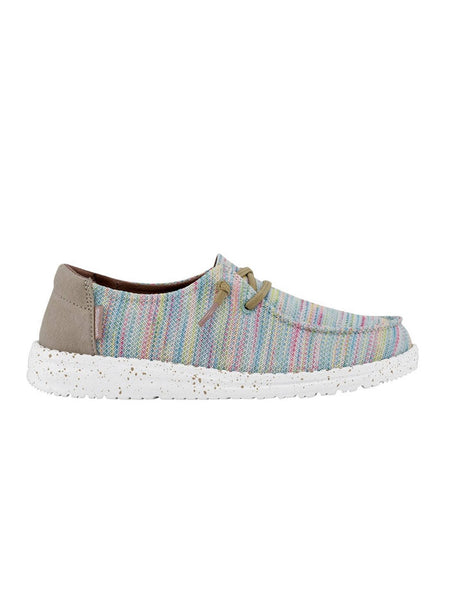 Hey Dude 121920214 Womens Wendy Sox Shoe Aurora White side view. If you need any assistance with this item or the purchase of this item please call us at five six one seven four eight eight eight zero one Monday through Saturday 10:00a.m EST to 8:00 p.m EST