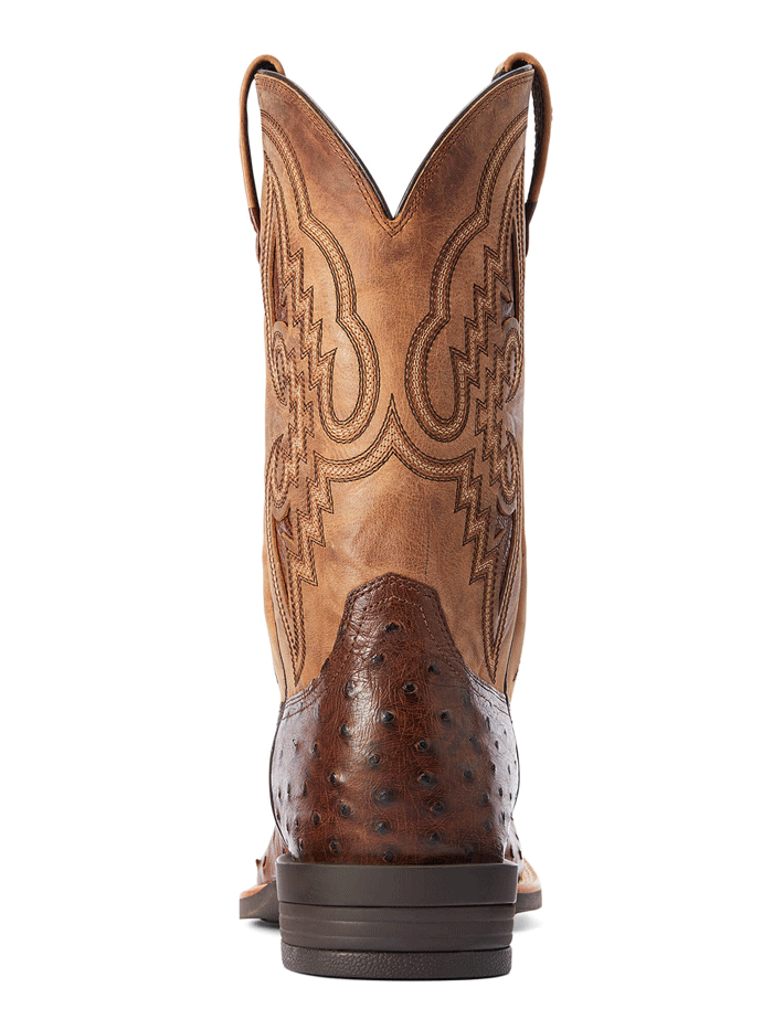 Ariat 10042475 Mens Dagger Full Quill Ostrich Western Boot Dark Tabac Tannin front and side view. If you need any assistance with this item or the purchase of this item please call us at five six one seven four eight eight eight zero one Monday through Saturday 10:00a.m EST to 8:00 p.m EST
