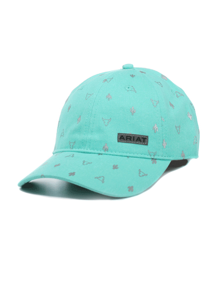 Ariat A300062433 Ladies Cactus Bull Skull Cap Turquoise front and side view. If you need any assistance with this item or the purchase of this item please call us at five six one seven four eight eight eight zero one Monday through Saturday 10:00a.m EST to 8:00 p.m EST
