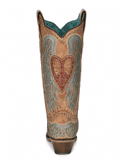 Corral A4235 Ladies Heart Wings Overlay Embroidered Boots Sand back view. If you need any assistance with this item or the purchase of this item please call us at five six one seven four eight eight eight zero one Monday through Saturday 10:00a.m EST to 8:00 p.m EST