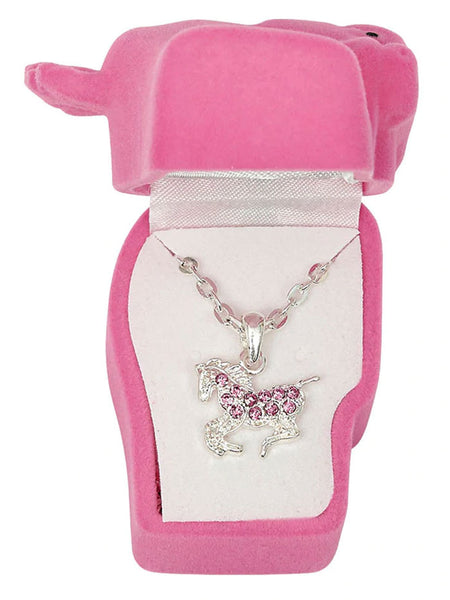 Western Express HN-5 Rhinestone Pony Necklace In Pony Head Gift Box front view. If you need any assistance with this item or the purchase of this item please call us at five six one seven four eight eight eight zero one Monday through Saturday 10:00a.m EST to 8:00 p.m EST