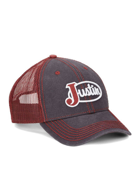 Justin JCBC724-NVY Classic Logo Mesh Back Cap Navy side / view. If you need any assistance with this item or the purchase of this item please call us at five six one seven four eight eight eight zero one Monday through Saturday 10:00a.m EST to 8:00 p.m EST
