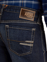 Ariat 10043186 Mens M7 Slim Treven Straight Jean Memphis back pocket close up. If you need any assistance with this item or the purchase of this item please call us at five six one seven four eight eight eight zero one Monday through Saturday 10:00a.m EST to 8:00 p.m EST