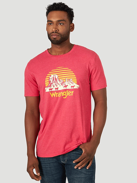 Wrangler 10MQ6208R Mens Graphic T-Shirt Desert Sunset Red Heather front view. If you need any assistance with this item or the purchase of this item please call us at five six one seven four eight eight eight zero one Monday through Saturday 10:00a.m EST to 8:00 p.m EST